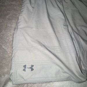 Under Armour Men's Light Gray Athletic Shorts with Subtle Stripe